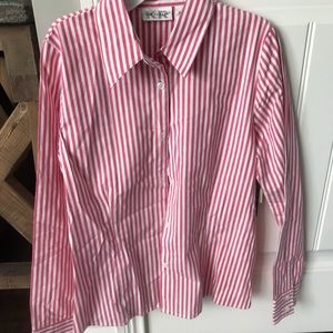 Red striped button down blouse